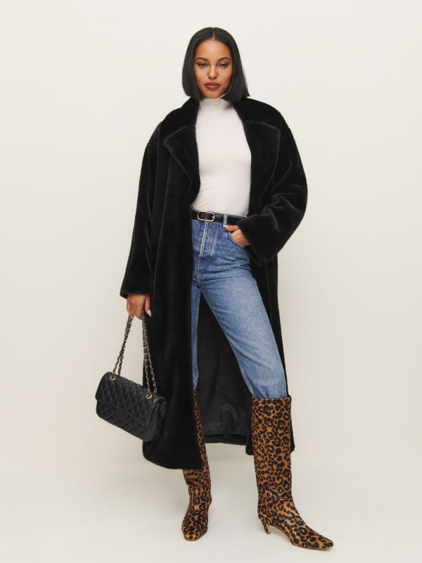 Chloe Faux Fur Oversized Coat - Black